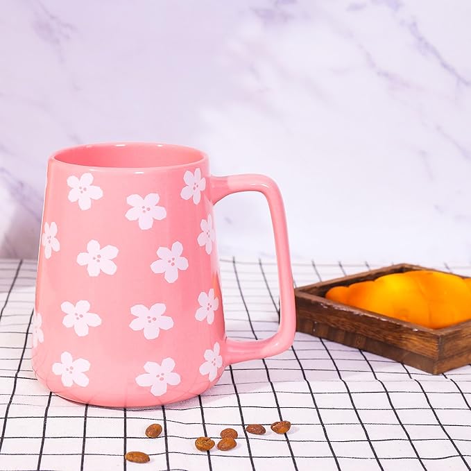 24oz Large Ceramic Coffee Mug with Big Handle, Handmade Kiln Glazed Large Coffee Mug Tea cup, Novelty Mug，Unique Uneven Surface for Office and Home，Microwave and Dishwasher Safe (Pink)
