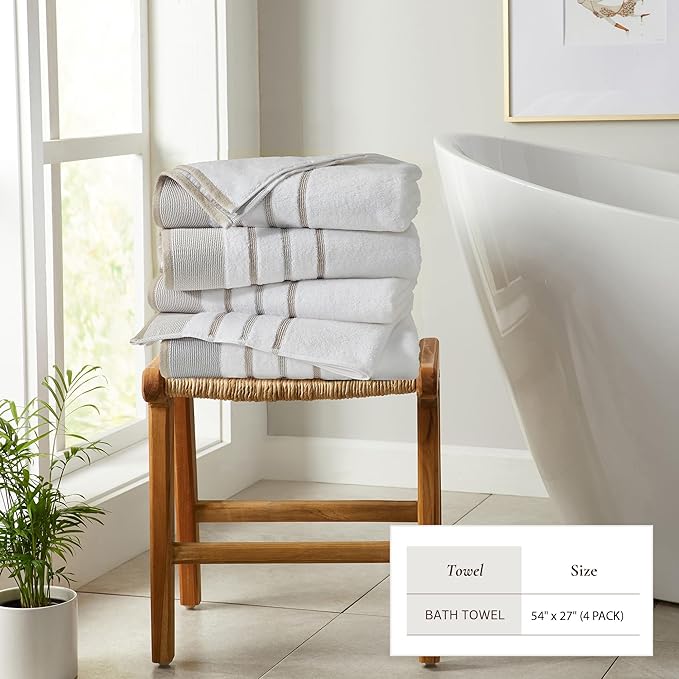 Great Bay Home Decorative Bath Towel Set - Cotton 4 Pack 54x27 Bath Towel Set - Durable Towels for Bathroom Decor (Glacier Grey/Cappuccino)