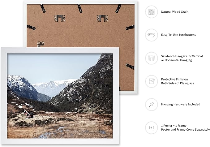 Monem Art Scandinavian Mountain Cabin Landscape Photography Print - Nordic Nature Scenic Art Poster - Wall Decor for Living Room, Bedroom or Office - 8x10 White Framed Wall Art by Mareike Bohmer