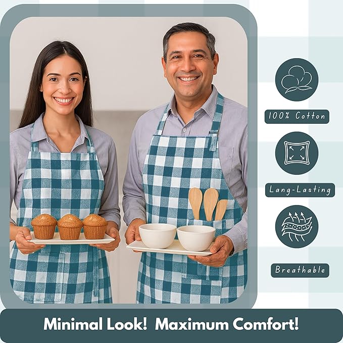 Native Fab Kitchen Apron 2 Pack - 100% Cotton Adjustable, Durable Apron with Pockets, Perfect for Cooking, Baking, Grilling