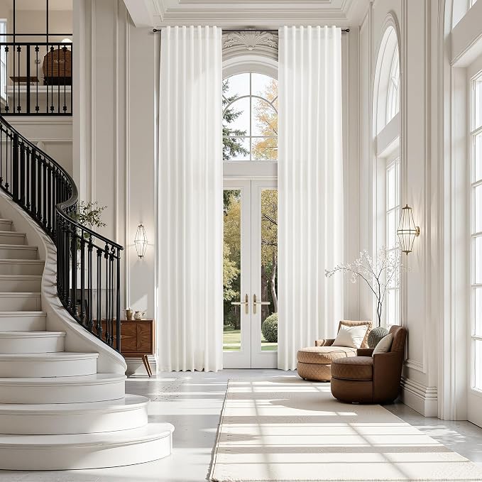 Extra Long Beige White Linen Curtains 126 Inch for Living Room 2 Panels Set Rod Pocket Back Tab Light Filtering Semi Sheer Soft Linen Window Curtain Privacy High Ceiling Drapes for Farmhouse 52x126