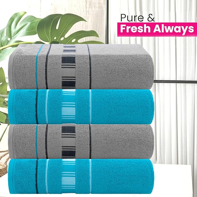 CASA COPENHAGEN X Line 4Pcs 100% Egyptian Cotton Designer Hand Towels Gift Set- Grey - Teal 600 GSM, 28"x16", 4Hand Towels for Bathroom Set for Women & Men
