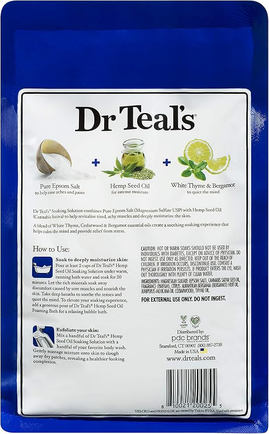 Dr. Teal's Pure Epsom Salt Soaking Solution Gift Set (2 Pack, 3lbs ea.) - Soothe & Sleep Lavender, Cannabis Sativa Hemp Seed Oil with Essential Oil Blend - Nourish Skin & Promote a Better Nights Sleep