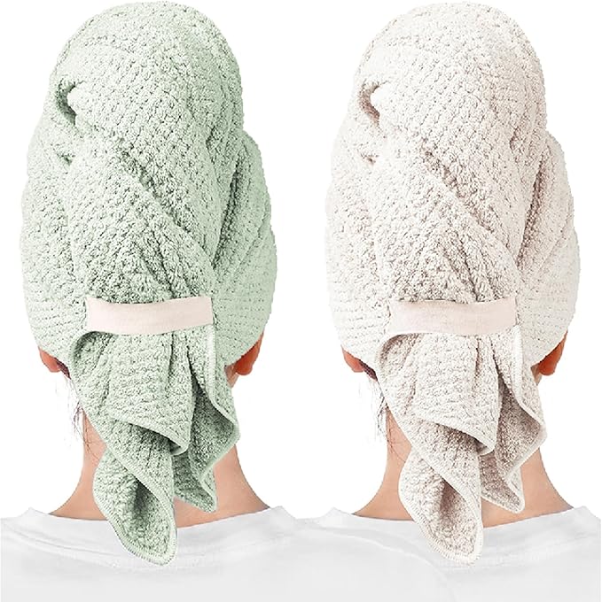 ROLSHOL 2 Packs Large Microfiber Hair Towels for Women, Super Absorbent & Quick Dry Hair Towel Wrap for Curly Hair Long & Short Hair- Anti-Frizz Hair Turbans for Wet Hair - 27.5''*39.4''