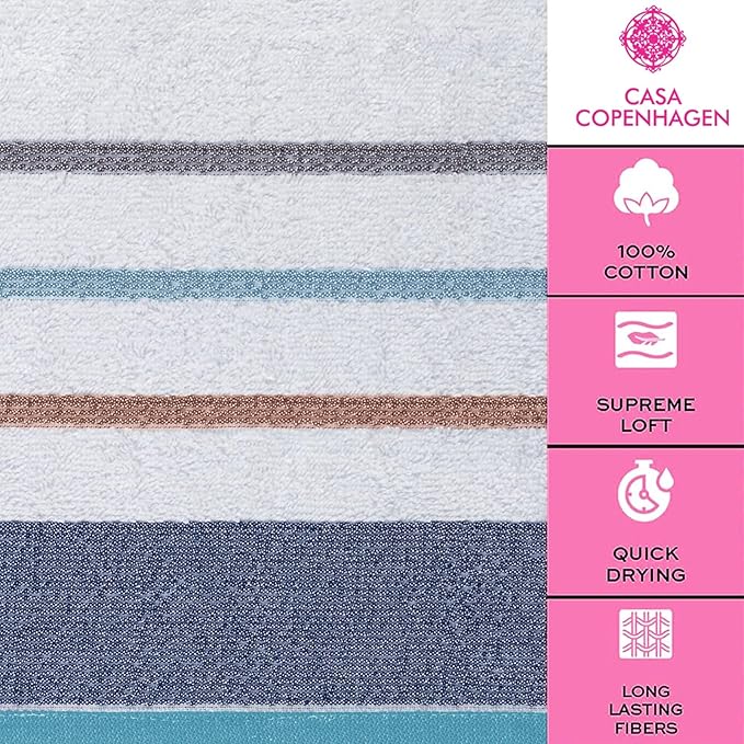 CASA COPENHAGEN White Bay 2Pcs 100% Egyptian Cotton Large Designer Bathsheet Towels Gift Set- Grey - Denim, 600GSM, 35"x70" 2Bath Sheet Towels for Bathroom (Gift Set for Women & Men)
