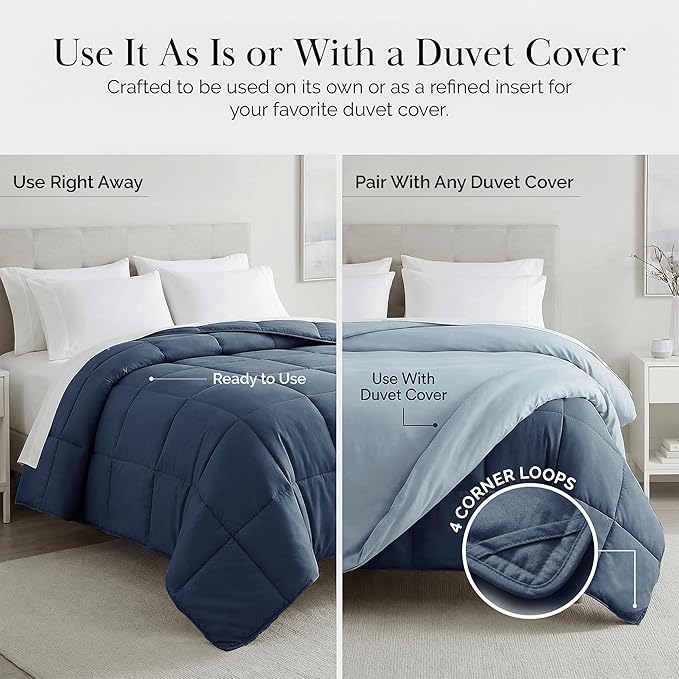 Southshore Fine Living, Inc. Quilt Comforter Only, Oversized King Bedding Comforters, Fluffy Duvet Insert Cal King Down Alternative Comforter for All Seasons, Cozy Bedding, Dark Blue Comforters