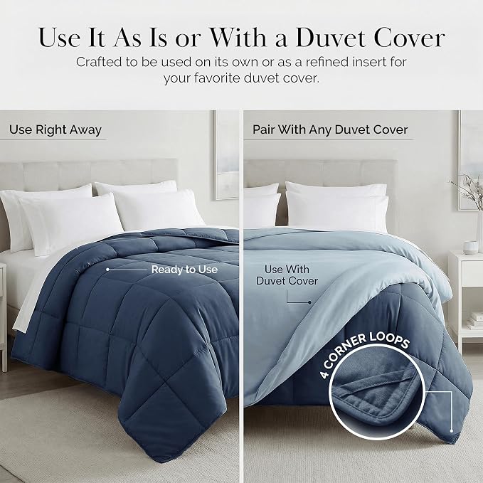Southshore Fine Living, Inc. Comforter Queen Size, Full Bedding Comforters, Down-Alternative Navy Blue Comforter Queen Size, Soft Fluffy Oversized Bedding, Machine Washable, Dark Blue Comforters