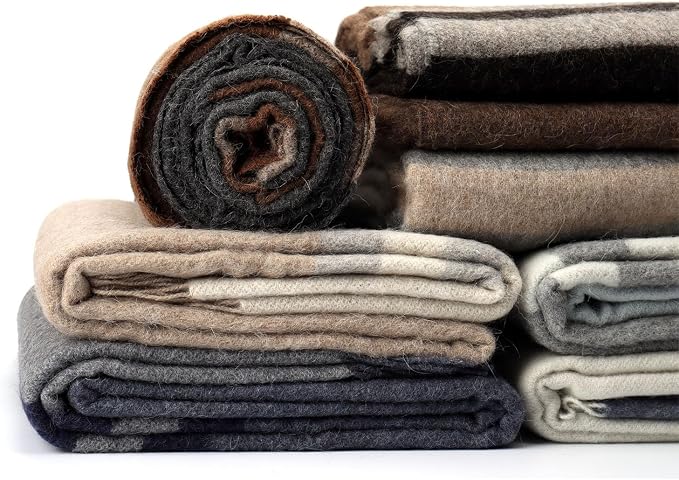 Superfine Alpaca Wool Throw Blanket - Lightweight Alpaca Merino Wool Throw Blankets | Soft Peruvian Alpaca Blanket Wool Blanket Striped Design 63" x 52" (Sky Blue/Soft Gray/Ivory)