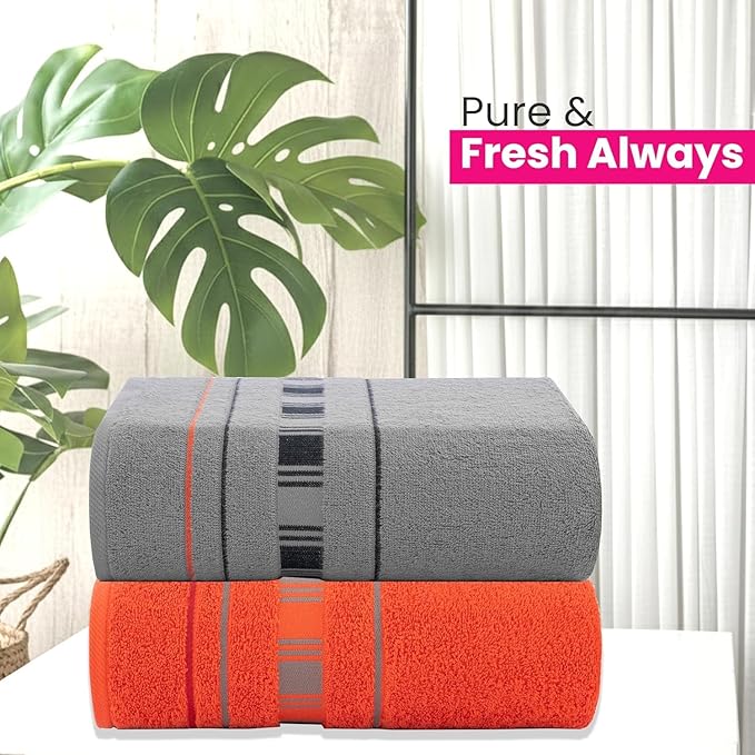 CASA COPENHAGEN X Line 2Pcs 100% Egyptian Cotton Large Designer Bathsheet Towels Gift Set- Grey - Red, 600GSM, 35"x70" 2Bath Sheet Towels for Bathroom Set for Women & Men