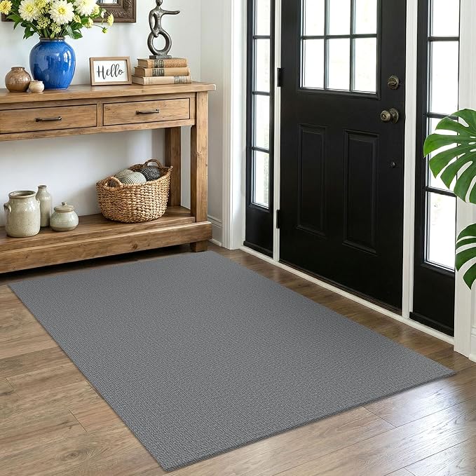 EARTHALL Washable Area Rug 4x5 Ft Non Slip Rugs for Entryway Braided Throw Rugs Bedroom Carpet Cotton Entry Rug Woven Floor Rug for Bedroom Dining Room Living Room, Charcoal Gray