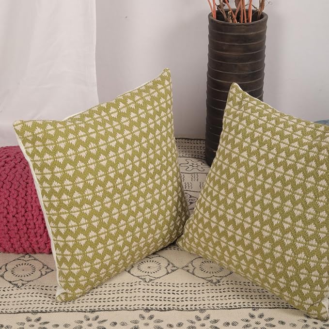 Trade Star Set of 2 Handloomed Throw Pillow Covers Premium Cotton Decorative Cushion Cases Farmhouse Style Pillow Shams Soft Durable Home Decor Accent 20x20 Inches