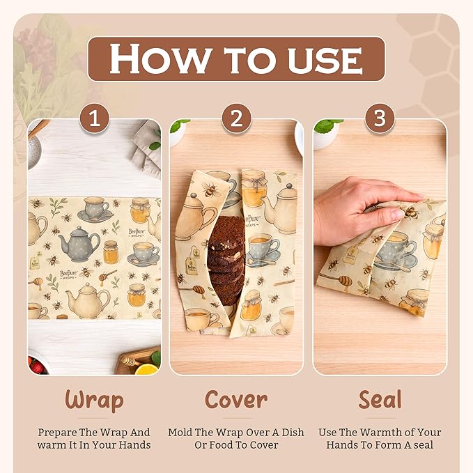 Reusable Beeswax Food Wrap Roll – Bees & Tea (15”×80”)