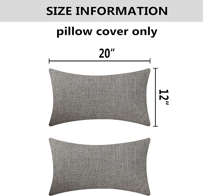 Home Brilliant Decorative Lined Linen Rectangle Cushion Covers Throw Pillow Cases for Car, 12" x 20"(30x50), Set of 2, Dark Grey