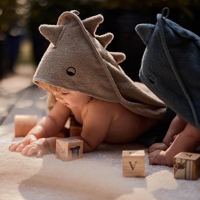 Hooded Baby Towel – 100% Organic Cotton Baby Bath Towels – Baby Boy Newborn Essentials - Super-Soft and Absorbent. (Dino - Tradewins)