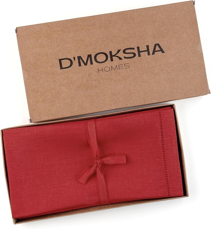 Signature Linen™ by D'Moksha Racing Red Dinner Napkins Set of 8, 20 x 20 Inch Cloth Napkins, 100% Pure Linen, Hemstitch, Machine Washable Table Napkins- Summer, Father's Day