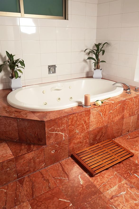 Teak Shower Mat – ChikiTeak Solid Wood Bath Mat for Outdoor Shower & Bathroom, Fast Draining, Non Slip, Premium Spa Mat, Durable Teak Bath Mat 25" x 16"