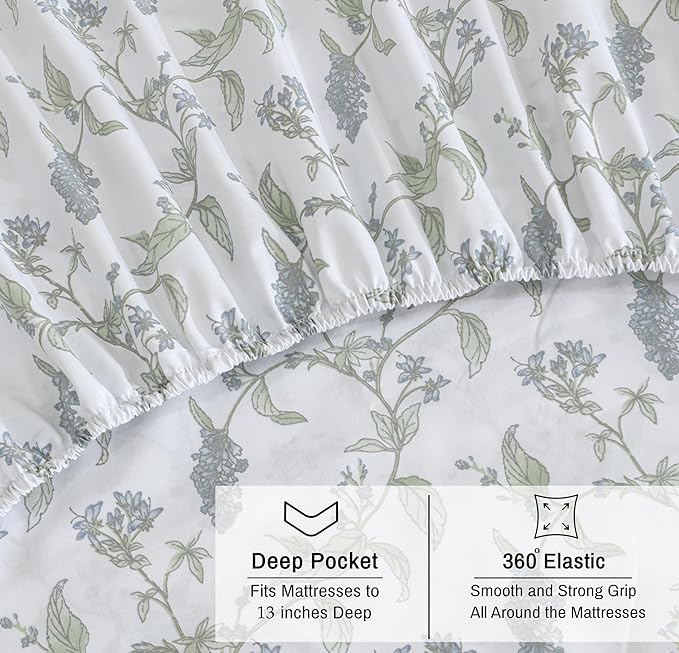 RUVANTI 100% Cotton Organic Percale Sheets Twin XL Size – Crisp Cooling Bed Sheets for Hot Sleepers, Deep Pocket 15”, Soft Peach Finish, Breathable & Durable Hotel-Style 3 Pcs, Vine Yard