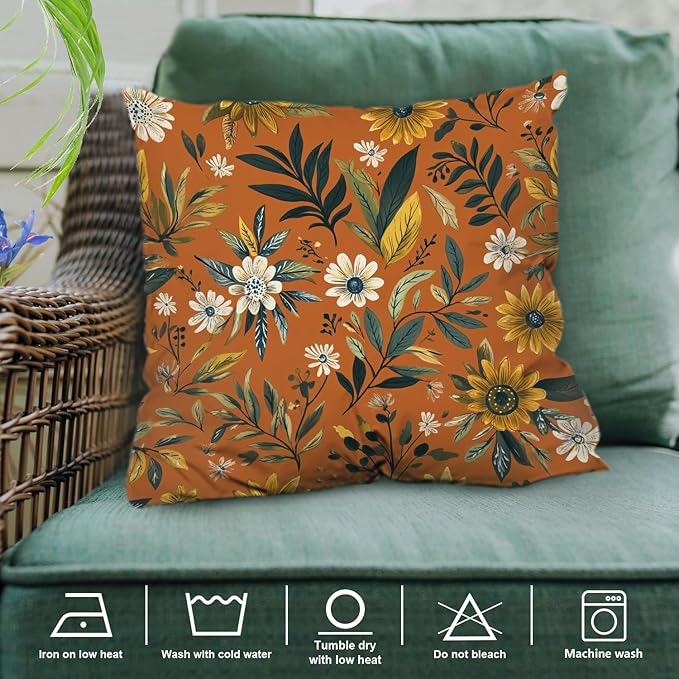 Shrahala Natural Aesthetic Organic Decorative Throw Pillow Cover, Free Form Flowers Earthy Color Square Pillowcase Blended Double-Sided No Inserts for Bedroom Living Room Set of 2 (20 x 20 in)