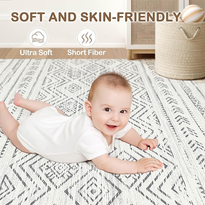 Tortania Area Rug Living Room Rugs- 9x12 Washable Large Soft Neutral Boho Moroccan Bohemian Farmhouse Rug Indoor Floor Carpet for Bedroom Under Dining Table Home Office Decor - Beige Gray
