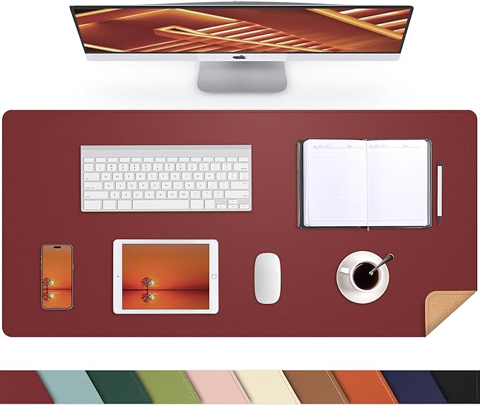 AFIING Cork Desk Mat 35.4" x 17", Dual-Sided Natural Cork & PU Leather Desk Pad, Non-Slip Waterproof Large Mouse Pad for Office, Home & Gaming (Red)