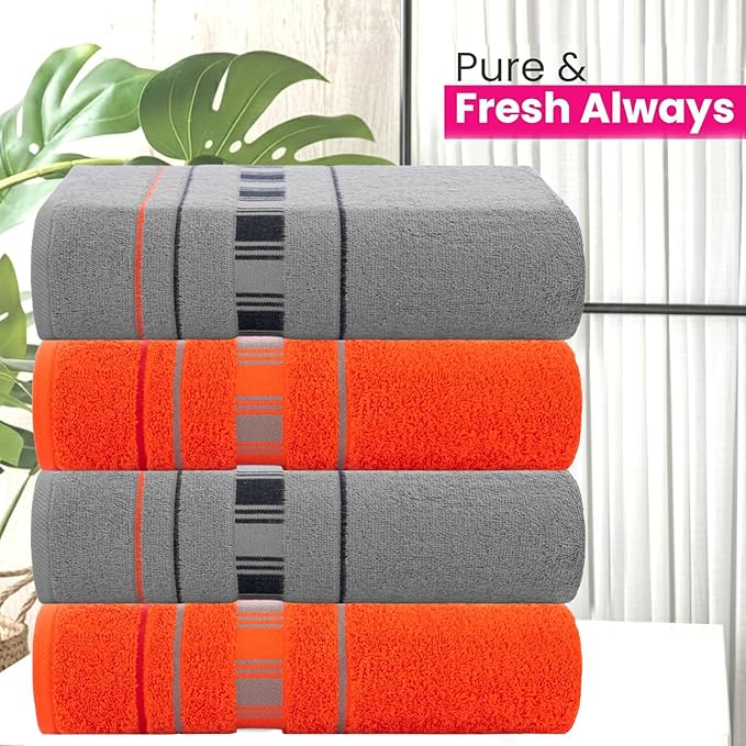 CASA COPENHAGEN X Line 4Pcs 100% Egyptian Cotton Designer Hand Towels Gift Set- Grey - Red 600 GSM, 28"x16", 4Hand Towels for Bathroom Set for Women & Men