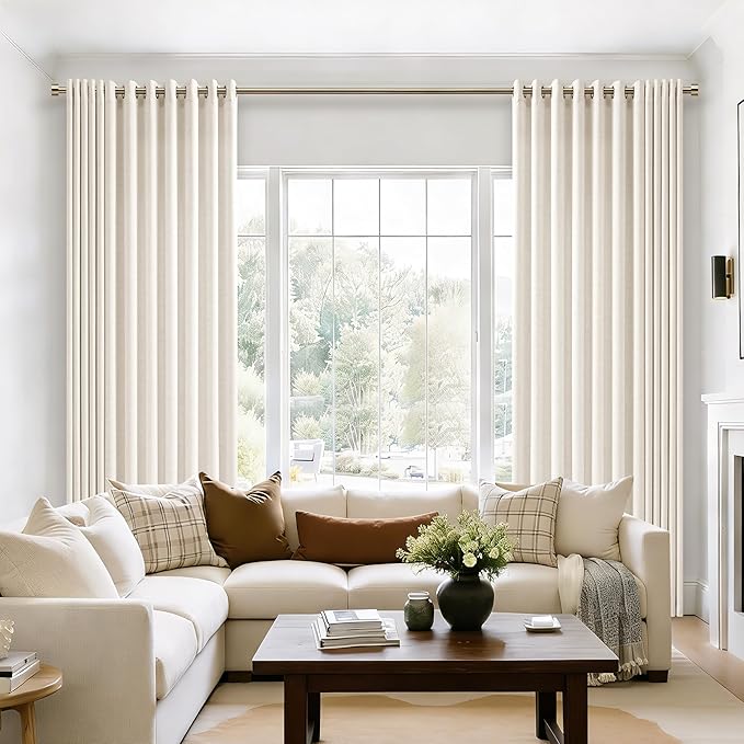 Patio Sliding Glass Door 72x96 Inch Linen Curtains for Living Room Divider Grommet Extra Wide Natural Drapes Ivory Cream Light Filtering 96 Inch Length Curtains Ceiling Window 8Ft 1 Panel