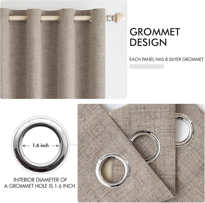 MIULEE 100% Blackout Linen Textured Curtains for Bedroom Solid Thermal Insulated Linen Grommet Room Darkening Curtains & Drapes Luxury Decor for Living Room 52 x 54 Inch (2 Panels)