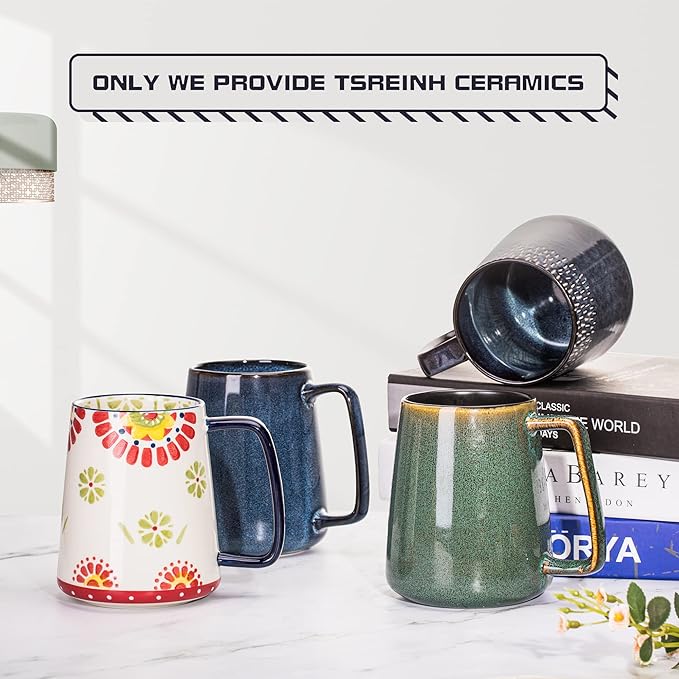 Extra Large Ceramic Coffee Mug,24 Oz,Oversized Tea Cup for Home and Office,With Big Handle,Dishwasher and Microwave Safe (24 Oz Green)