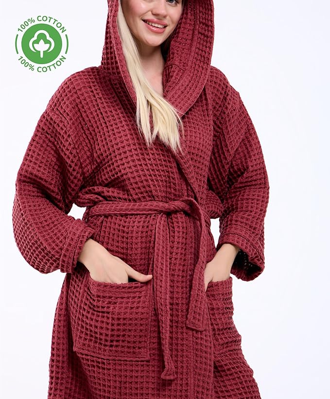 100% Turkish Cotton Waffle Bathrobe for Women