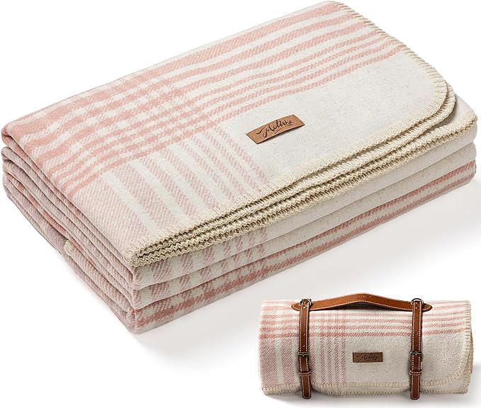 Molithe 100% Wool Blanket, 62" x 86", Warm, Thick, Washable, Military | Great for Camping, Outdoors, Sporting Events, Survival Kits VelvetPink