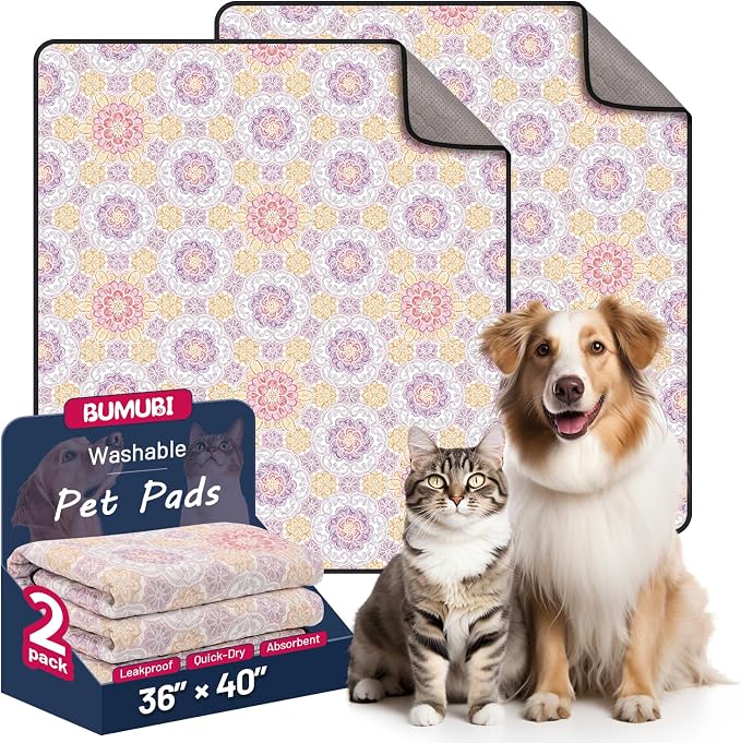 Washable Dog Pee Pads - Absorbent Reusable Puppy Training Pads, Waterproof Leak - Proof & Non - Slip for Crate Whelping Potty Training 36x41 (Pack of 2)