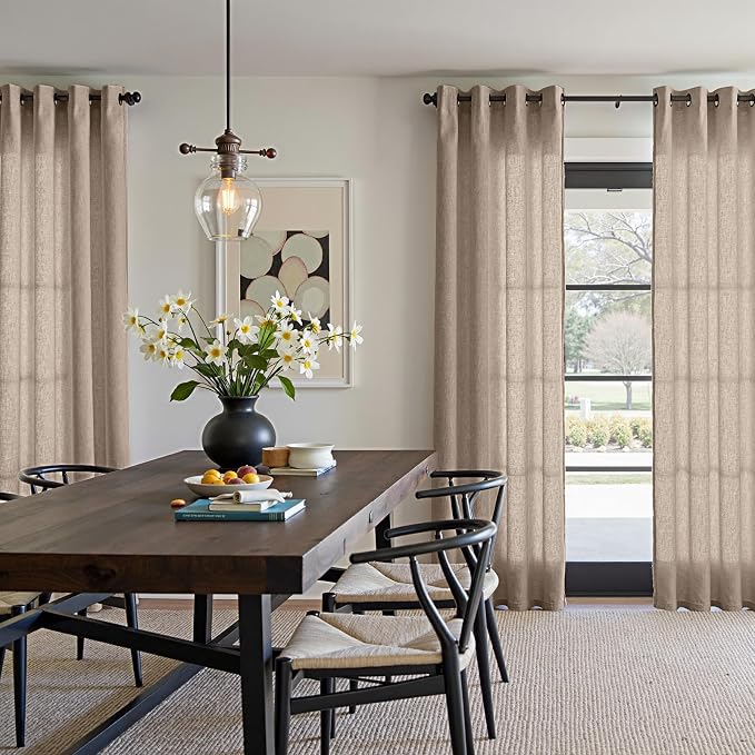jinchan Linen Curtains for Living Room, Light Filtering Window Drapes 84 Inch Length 2 Panels Set, Farmhouse Semi Sheer Bedroom Curtains with Grommet Top Two Pages Drapes Taupe W50 x L84