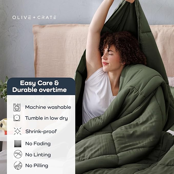 Olive + Crate Cooling Down Alternative Comforter - Hypoallergenic Queen Size Duvet Insert Lightweight - All Seasons Plush Design Bamboo Comforter - 100% Bamboo Viscose Outer Cover - Moss 88"x90"