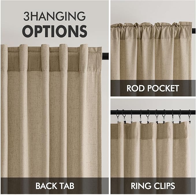 MIULEE Non-See-Through Privacy Linen Curtains 2 Panels, Light Filtering Window Curtains Farn House Textured Back Tab Semi Sheer Drapes for Bedroom Living Room, 52 x 84 Inches Long, Copper Brown