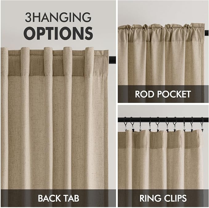 MIULEE Non-See-Through Privacy Linen Curtains 2 Panels, Light Filtering Window Curtains Farn House Textured Back Tab Semi Sheer Drapes for Bedroom Living Room, 52 x 96 Inches Long, Copper Brown
