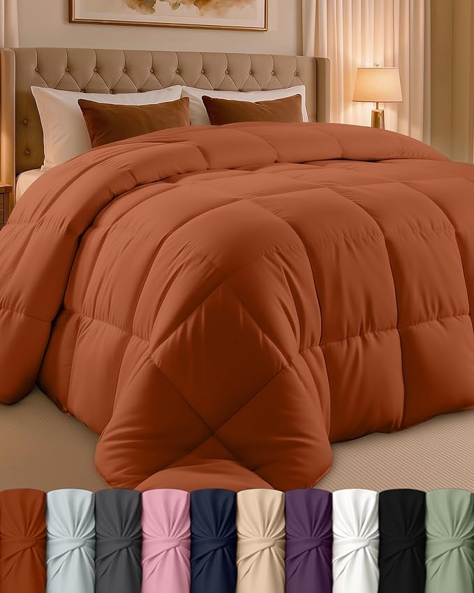 Utopia Bedding Queen Comforter Duvet Insert, Quilted Burnt Orange Comforter with Corner Tabs, Box Stitched Down Alternative Comforters Queen Size 88 x 88 inches