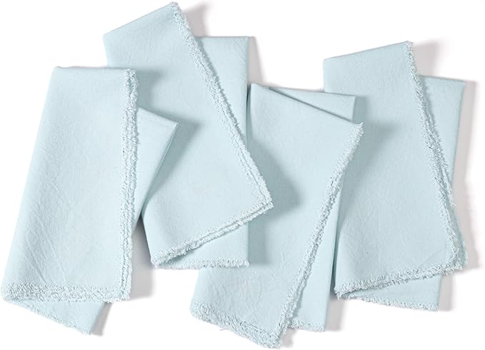 Ramanta Home Cloth Napkins Set of 4 Light Blue 18x18 Inch - Spring Soft & Durable Frayed Dinner Napkin for Easter Wedding, Birthday | Heavy Weight Fabric Table Linen for Everyday Use Family Dinners