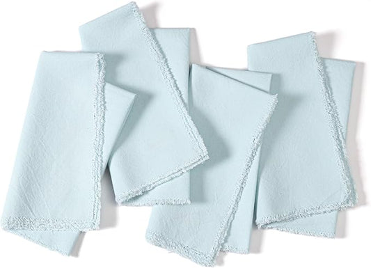 Ramanta Home Cloth Napkins Set of 4 Light Blue 18x18 Inch - Spring Soft & Durable Frayed Dinner Napkin for Easter Wedding, Birthday | Heavy Weight Fabric Table Linen for Everyday Use Family Dinners