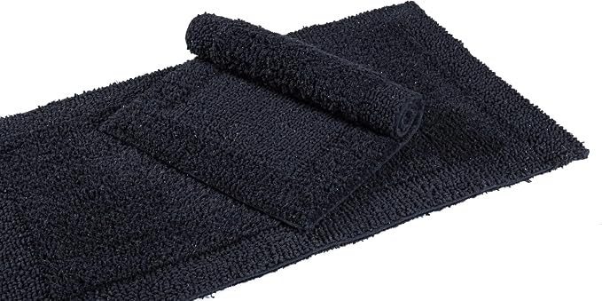 Bedding Craft Bathroom Bath Mat Rug – 100% Cotton, Reversible, Water Absorbent, Machine Washable, Soft Bathmat for Tub Side, 17x24 Black