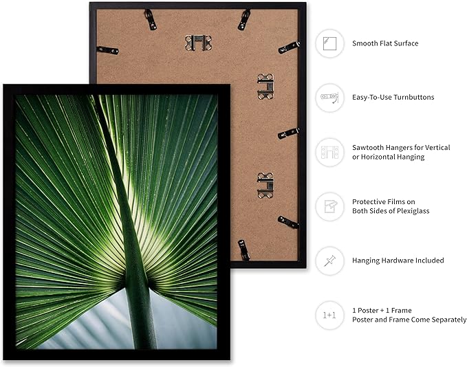 Monem Art Tropical Palm Leaf Macro Photography Print - Minimalist Botanical Nature Art Poster - Wall Decor for Living Room, Bedroom or Office - 12x16 Black Framed Wall Art by Mareike Bohmer
