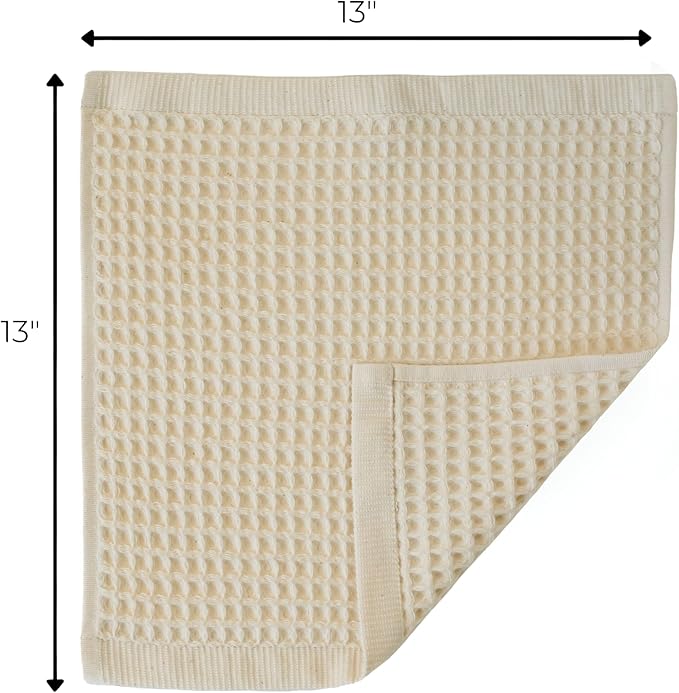 Waffle Washcloths Set of 8 Natural Undyed - Premium Quality 100% Turkish Cotton Face Washcloth, Soft Makeup Towel, Shower Cloth, Kitchen Towel (Natural, Set of 8 Washcloths)