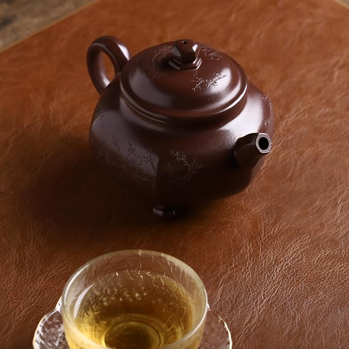 Zisha Teapot, Chinese Yixing Clay Handmade Tea Pot 11 Oz, Infuse Brew Kung Fu Loose Leaf Tea Maker (SanzuMeihua,Purple Clay)