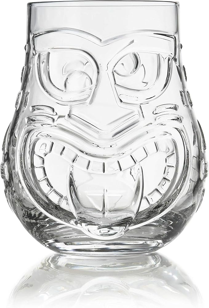 Libbey Tiki Split Glass Tumbler Set, Vintage-Style Quirky Drinking Glasses Set of 4, Exotic, Tall Drinking Glass Cups for Backyard Luau or Pool Party