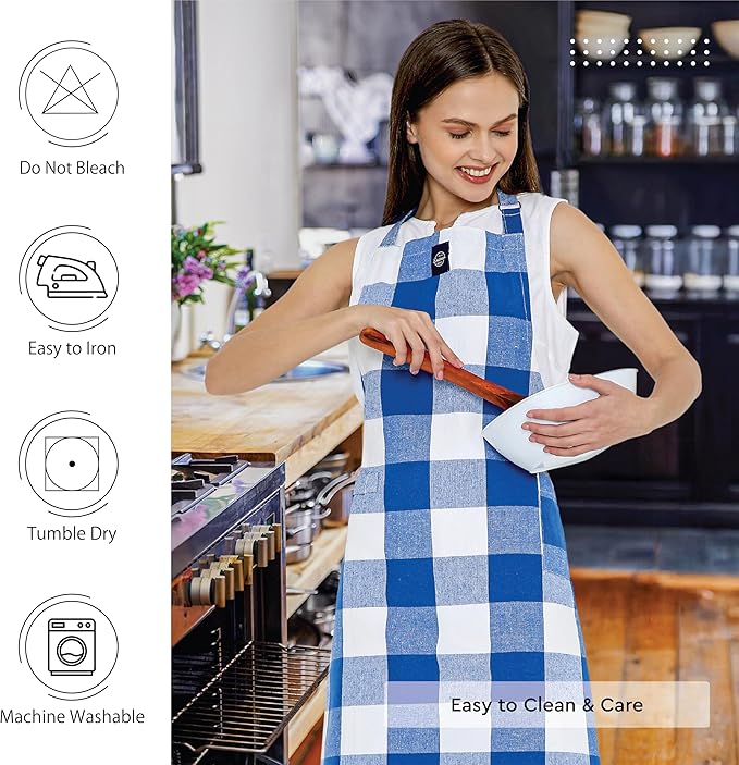Encasa XO Cotton Kitchen Aprons for Women & Men with Pocket & Towel Loop, Adjustable Neck & Back Strap for Cooking, Baking
