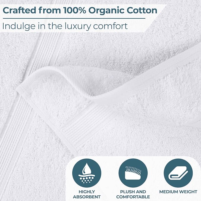 Superior 100% Organic Cotton Bath Towel Set of 3, Daily Use for Bathroom, Guest Bath, Quick Dry, Spa, Resort Towels, Absorbent, Home Essentials, 3-Piece Bath Towels, Oregon Collection, White