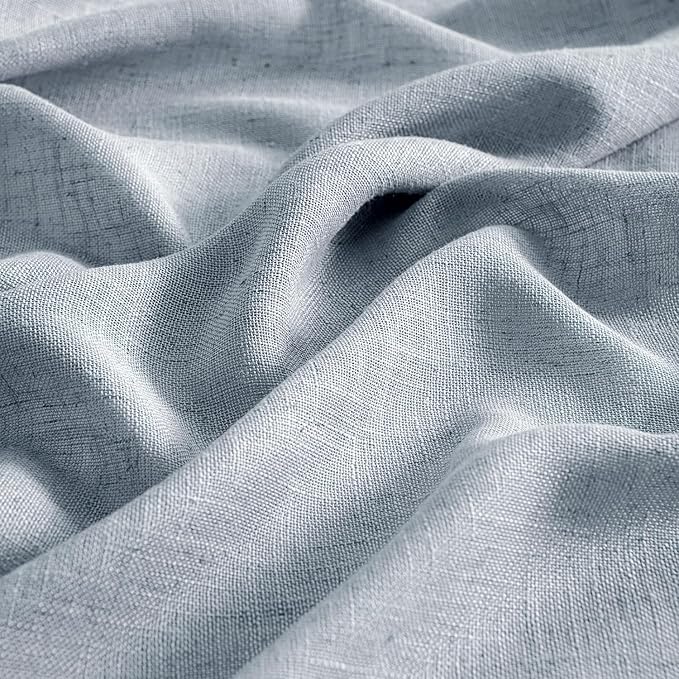 MIULEE Chambray Blue Linen Curtains 45 Inch Length 2 Panels for Bedroom Living Room, Soft Linen Textured Window Drapes Semi Sheer Light Filtering Back Tab Rod Pocket Farmhouse Modern Burlap Look Decor