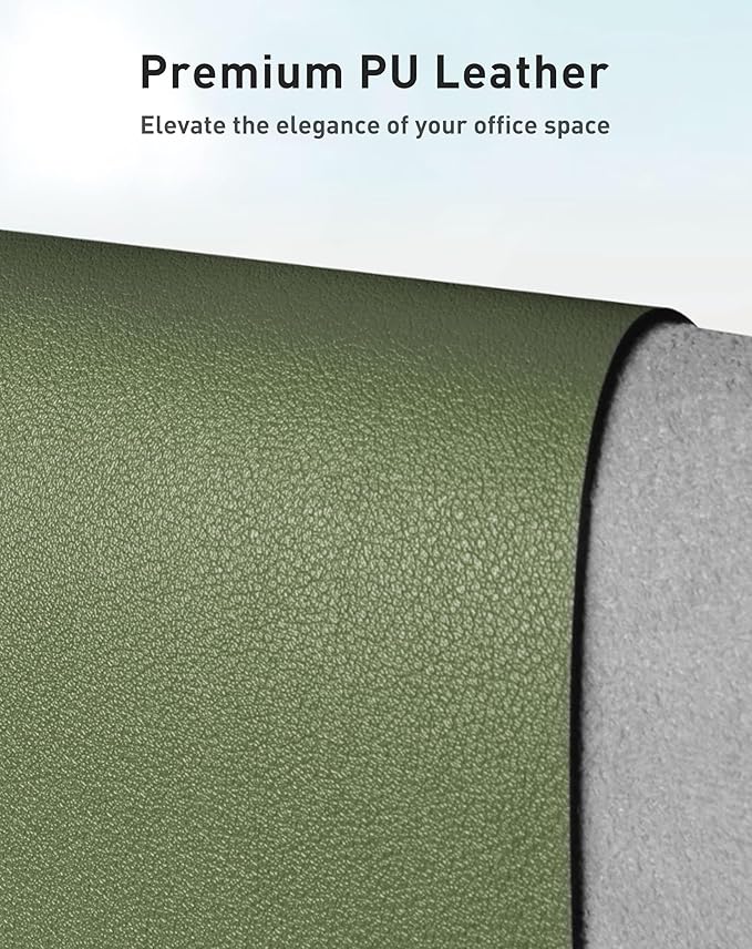 Aothia Faux Leather Desk Mat - Large Mouse Pad, Non-Slip PU Leather Blotter, Waterproof Writing Surface for Office and Home (Olive Green, 63" x 24")