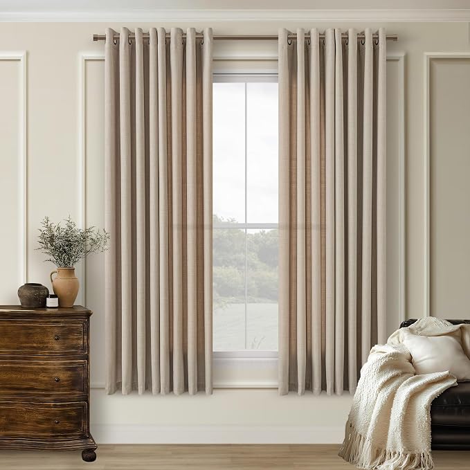 Taupe Grey Dining Room Curtains 63 Inch Length 2 Panels Grommet Light Filtering Blend Flax Linen Drapes Neutral Farmhouse Boho Decor Burlywood Birch Semi Sheer Curtain for Cottage Living Room Bedroom