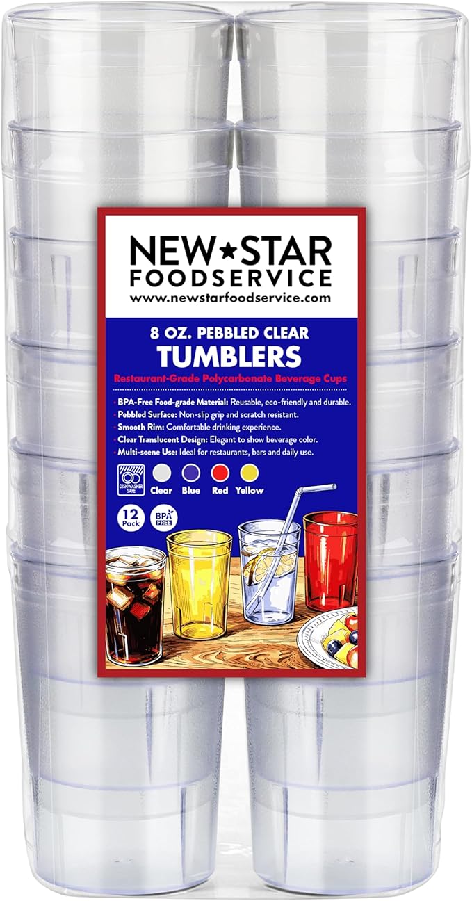 New Star Foodservice Restaurant-Grade Polycarbonate Beverage Tumblers, 8 oz, Clear, Set of 12