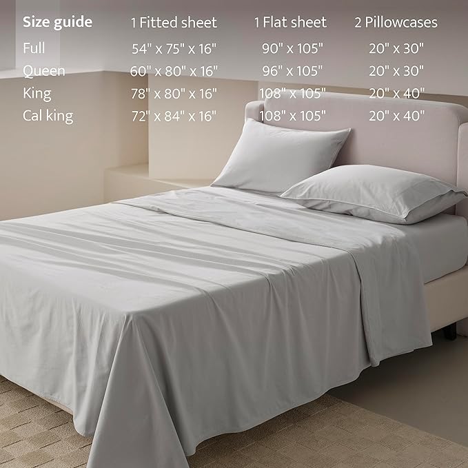 Double Stitch 100% Organic Cotton Sheets, Queen Sheet Set, GOTS Certified Long Staple Cotton Bedsheets, Luxury & Soft Hotel Bed Sheets with 16 inches Deep Pocket, Made in India Light Grey